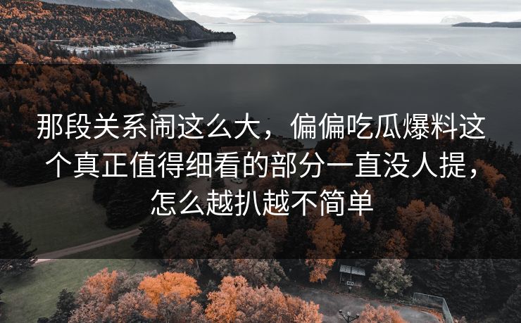 那段关系闹这么大,偏偏吃瓜爆料这个真正值得细看的部分一直没人提,怎么越扒越不简单 那段关系闹这么大,偏偏吃瓜爆料这个真正值得细看的部分一直没人提,怎么越扒越不简单